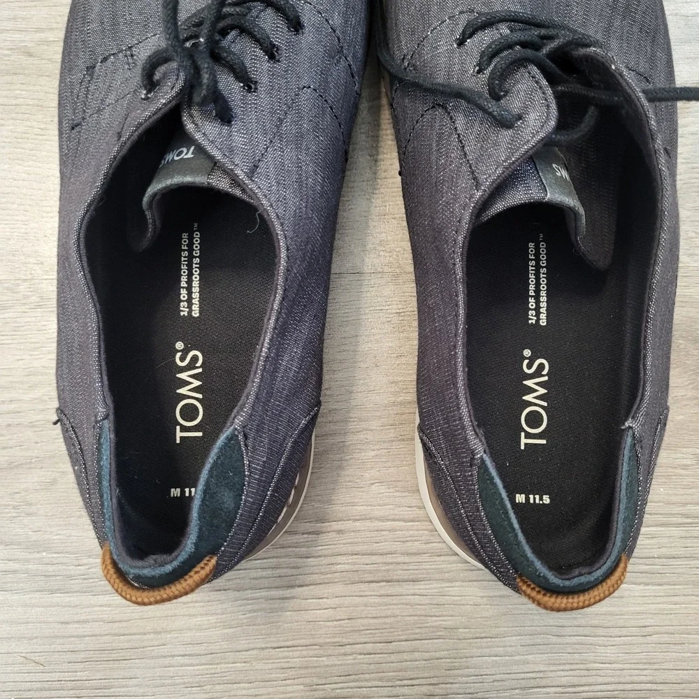 TOMS Mens Navi Oxford Sneakers Black Denim Lace Up Shoes Size 11.5 Smart Casuall